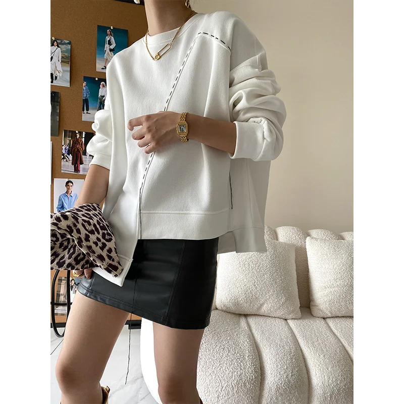 

Fully handmade color matching stitching design fashion stitching sweater 2022 autumn new style