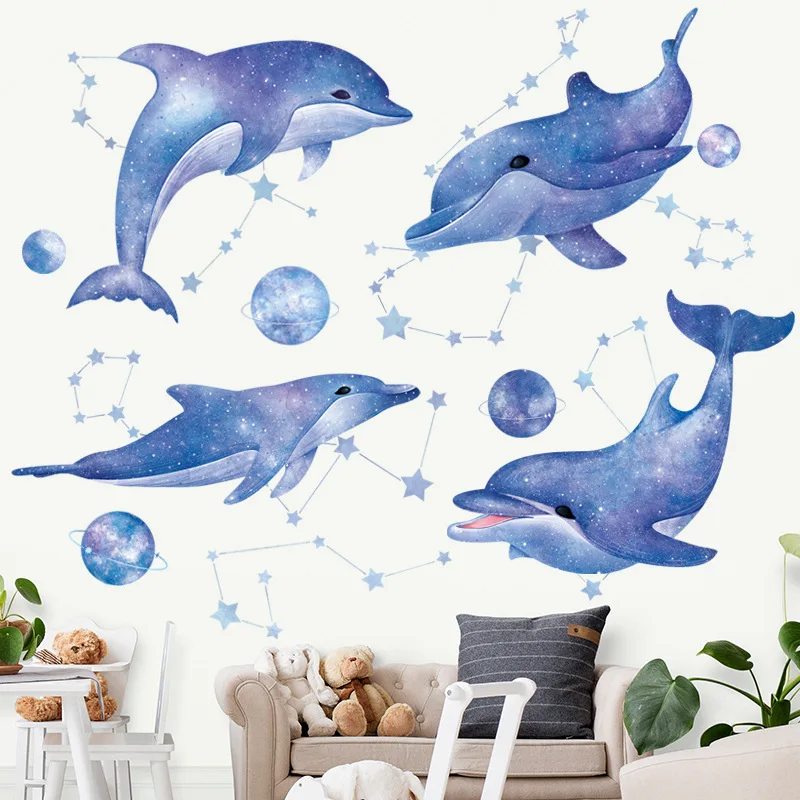 

Cute Dolphin Blue Wall Decals for Living Room bedroom children's Room wall Decals Detachable PVC wall decals for home decor