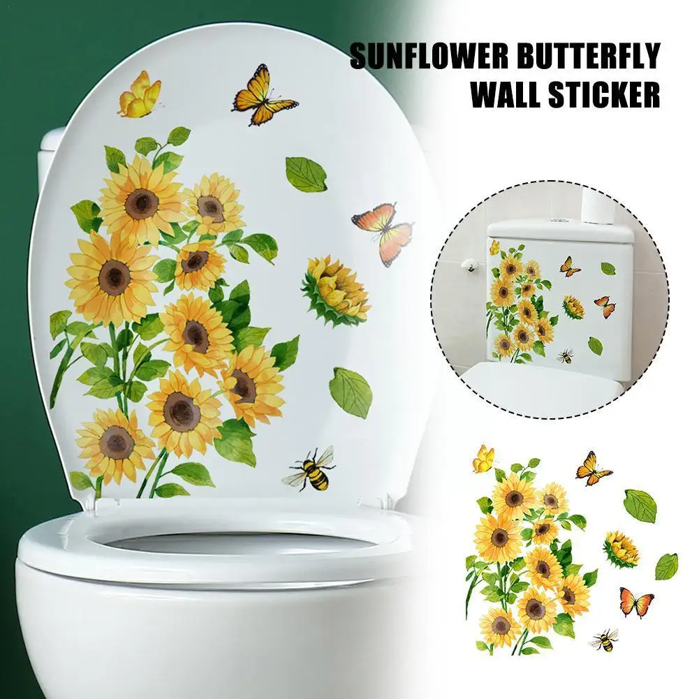 

Sunflowers Butterfly Stickers Cartoon Funny Creative Home Cabinet Decoration Kitchen Toilet Sticker Wall Self-adhesive S9A6