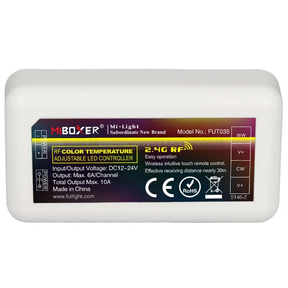 Приемник MiBoxer 2 4G с двойным белым контроллером CW/WW 12 В 24 постоянного тока 10 А FUT035