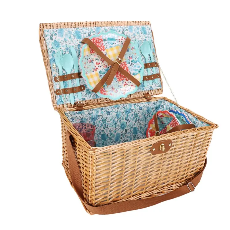

15-Piece Service for Two Patchwork Medley Picnic Basket Set