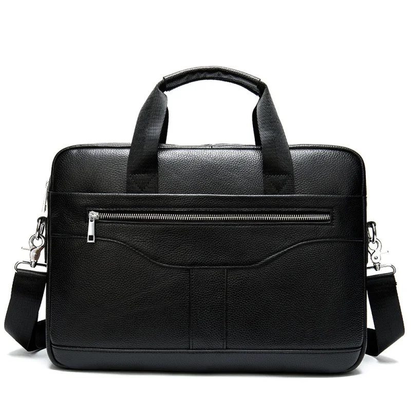 Business Men Genuine Leather Briefcase Portable Handbag Vintage Cowhide Crossbody Bag Male Large Capacity Laptop Bag
