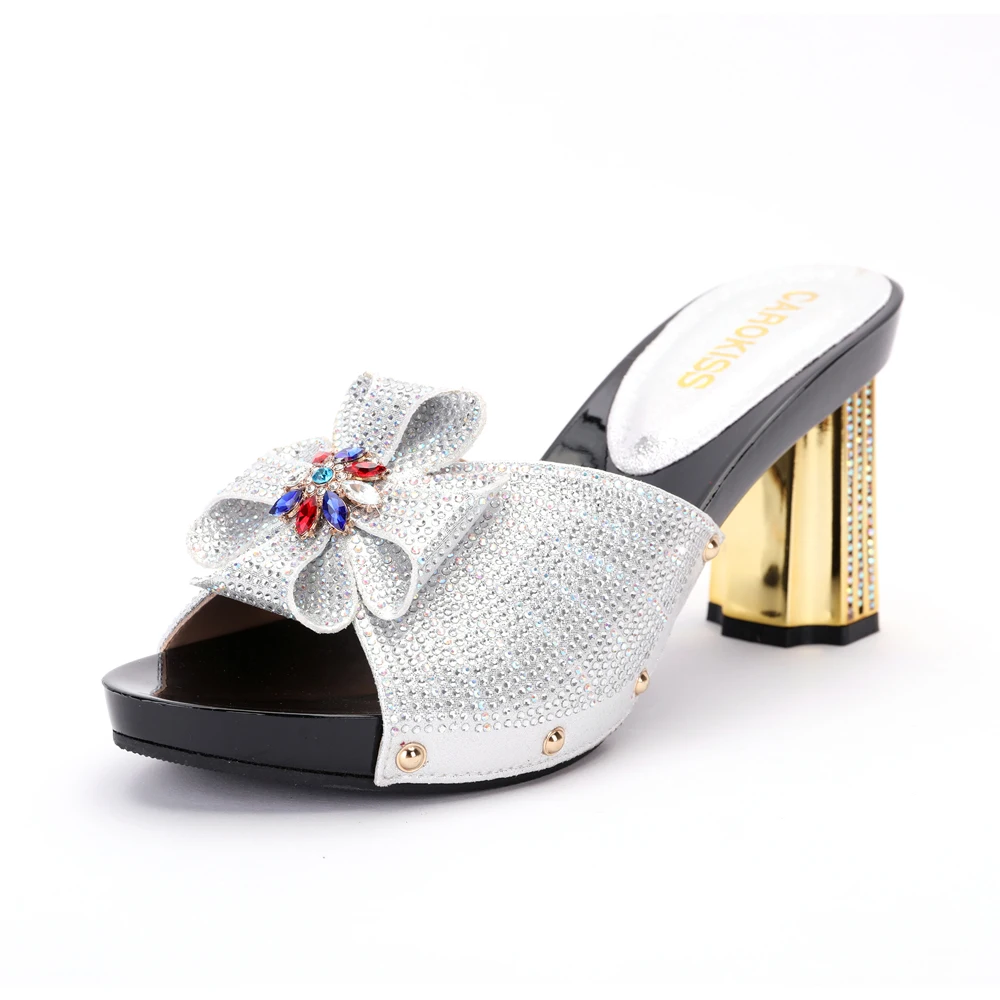 

African Shoes Women's Evening Party Comfy Rhinestone Leather For Slippers Green Spring 2022 Summer Silicone Heel Shoe