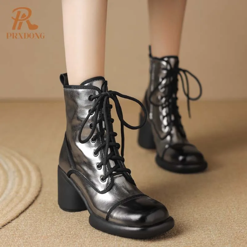 PRXDONG/Новинка 2024 женские брендовые осенне-зимние теплые ботильоны из натуральной