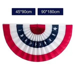 Durable USA Pleated Fan Flag Patriotic Bunting Half Fan Banner Flag W/ Brass