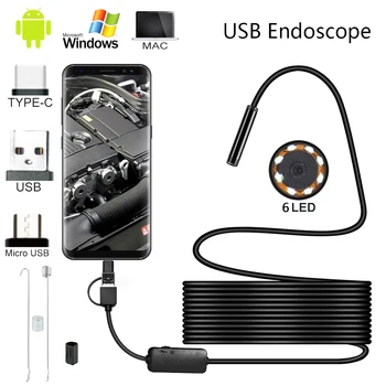 5.5mm Mini Endoscope Camera Type C USB Inspection Borescope Camera Flexible IP67 Waterproof 6LEDs Adjustable Endoscope Camera 2