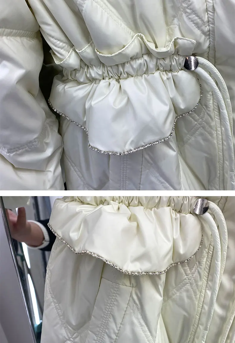 2022 Luxury Women's Winter Duck Down Overcoat with Large Fox Fur Hooded Windbreaker Outerwear for Lady Female Khaki Black Cream