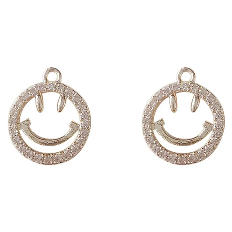 

2Pcs Real Gold Plated Copper Smiley Charms Lucky Zircon Pendants For DIY Earring Necklace Jewelry Findings Making Craft Material