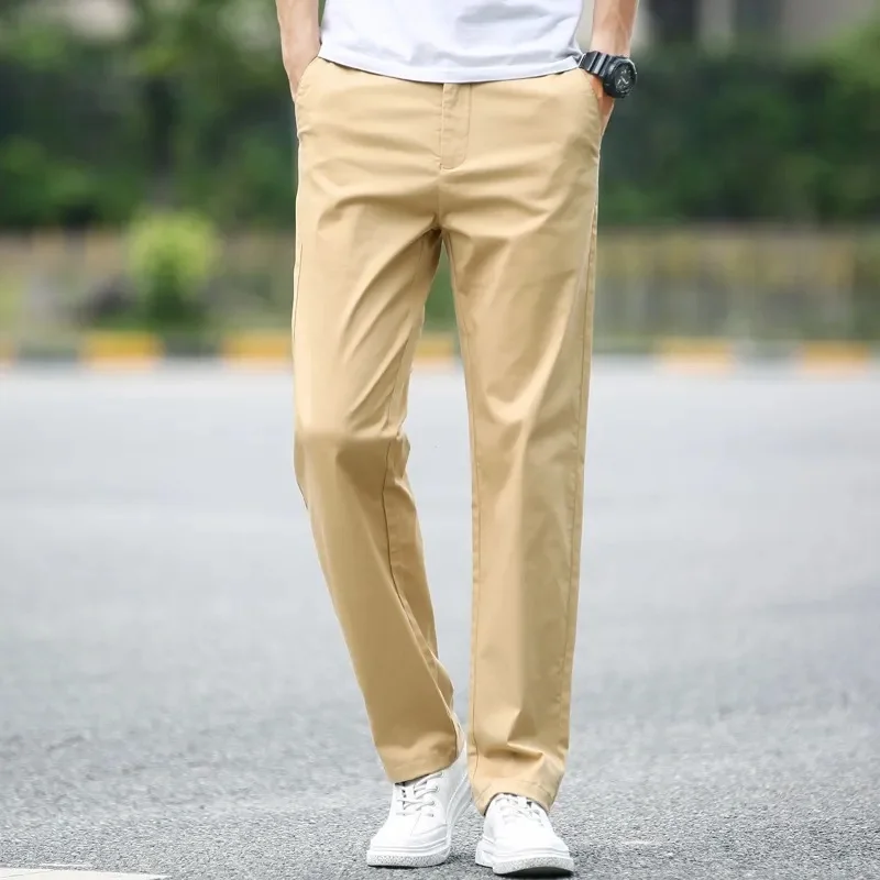 

Брюки Chinos мужские прямые, модные повседневные штаны из 98% хлопка, Классические деловые брюки цвета хаки, большие размеры 40 42, весна-осень