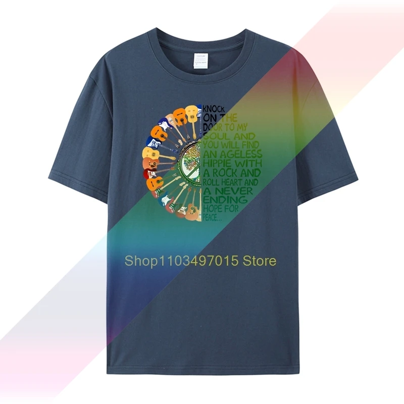 Мужская футболка с гитарой в стиле хиппи Knock On The Door To My Soul женская