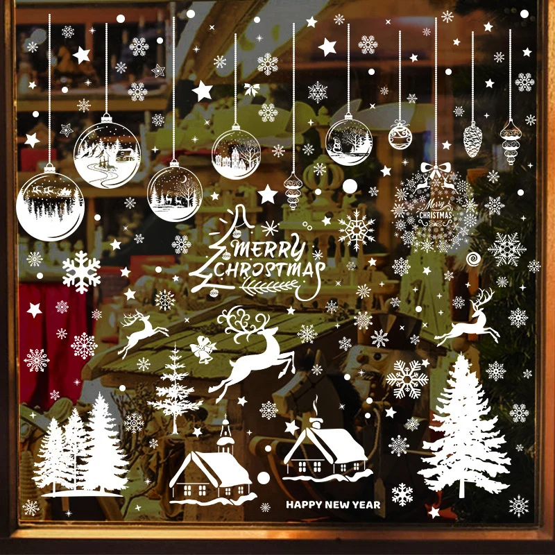 

SnowRoom Christmas Decoration Hanging Ball Glass Stickers Home Window Decorated With Snowflake Elk Merry New Year 2024 Stickers