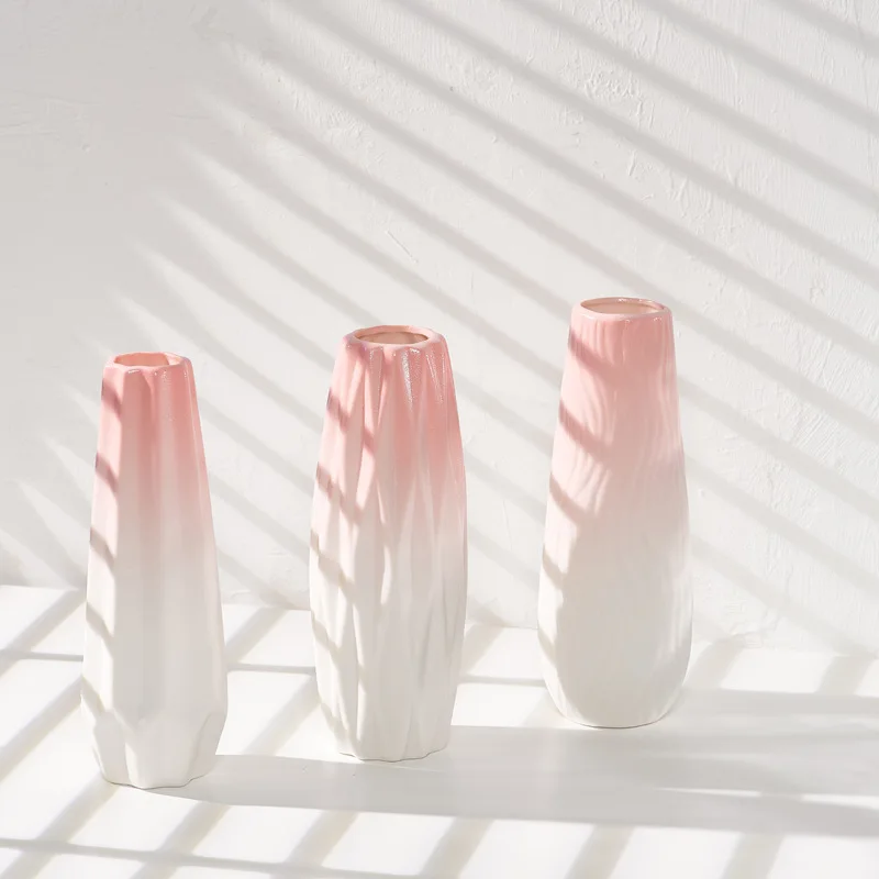

Скандинавская постепенная розовая керамическая ваза для сухих цветов, скандинавский креативный домашний декор, ваза для гостиной, декоративные украшения