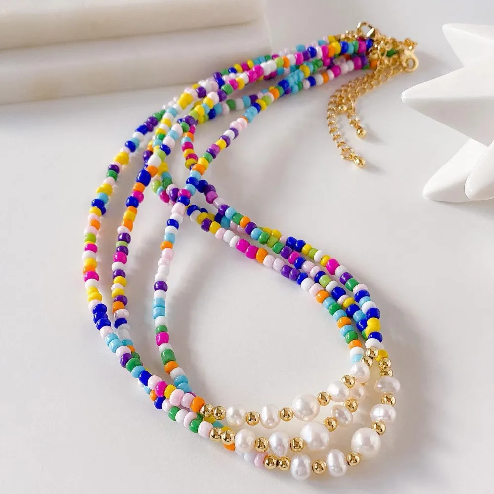 

KKBEAD Natural Pearls Necklaces Gift for Girl Friends Y2k Jewelry Boho Summer Colorful Beaded Necklace Choker for Women