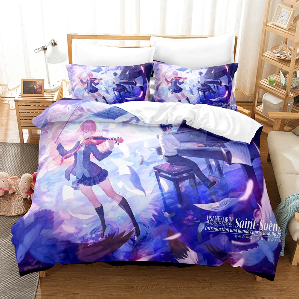 

3D Printed Anime Your Lie In April Bedding Set Down with Pillowcase Double SIngle King Quilt Cover