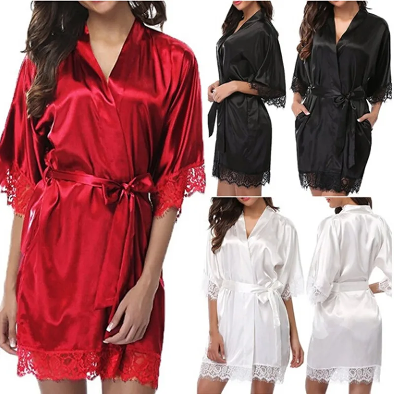 

Новое черное Эротическое ночное атласное интимное кимоно, Женское кружевное белье 2023, новое нижнее белье, пикантная Пижама, сексуальный халат, платье, Лидер продаж