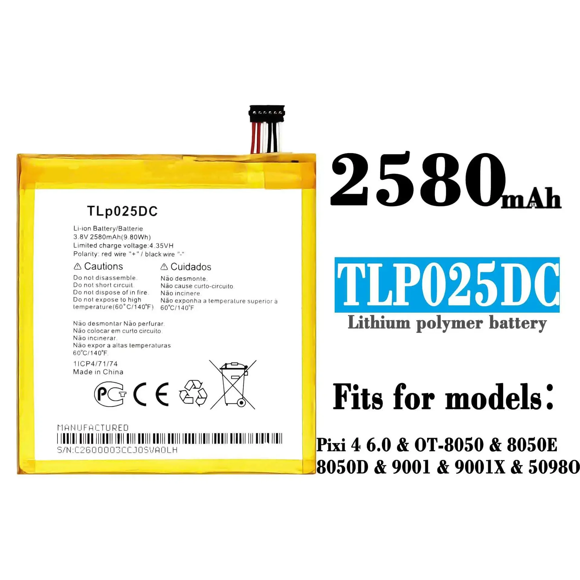 TLp025DC Высококачественная сменная батарея для Alcatel Pixi 4 6 0 OT-8050 8050E 8050D 9001 9001X 50980