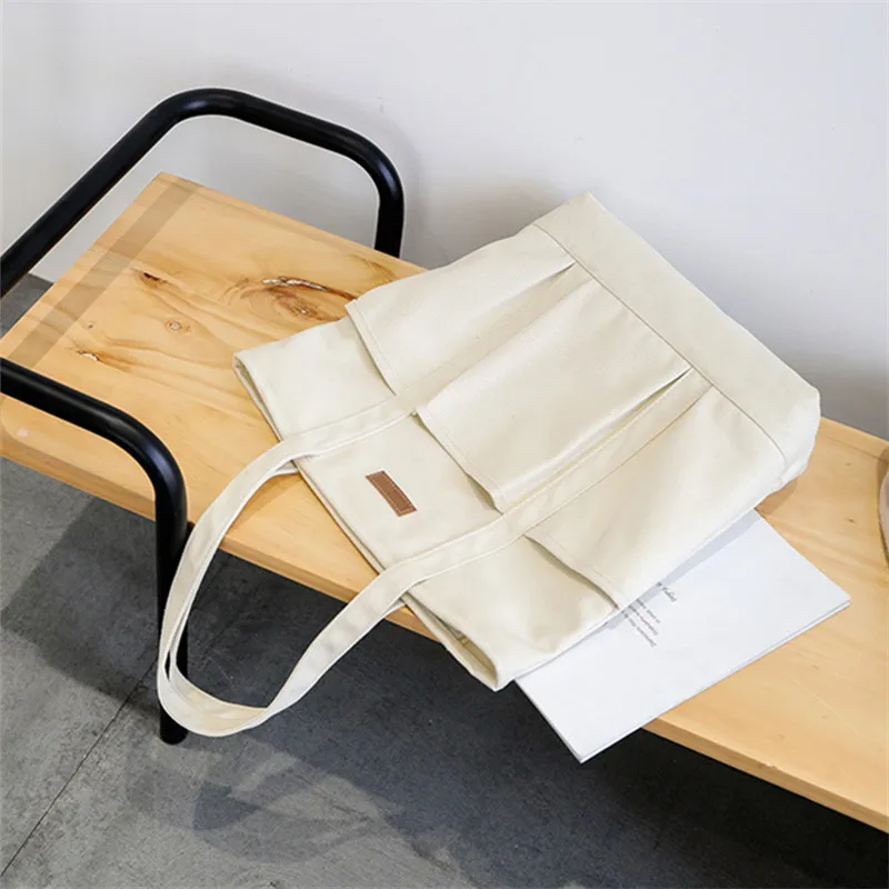 Women's Large Capacity Shoulder Bag Pockets Designer Canvas Handbag For Girls 2022 Fashion Solid Color Student Armpit Handle Bag