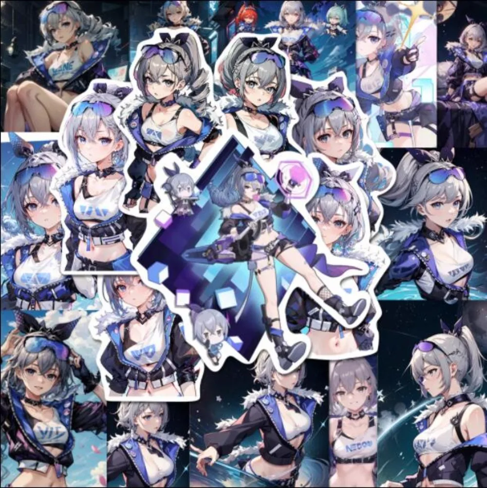 

10/62Pcs Silver Wolf Sticker Anime Honkai Star Rail game Stationery Stickers Cartoon Creative Water Proof School Supplies Decor