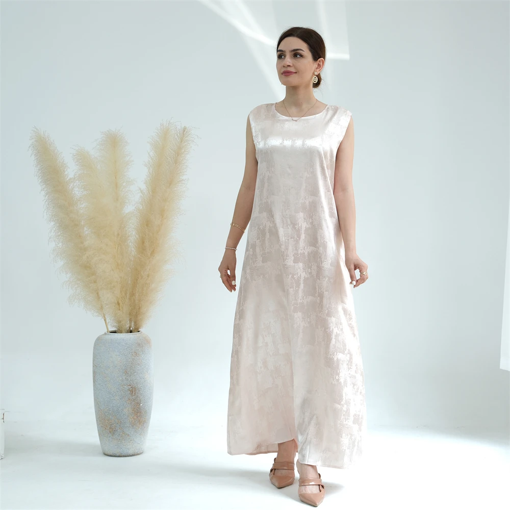 Женское атласное жаккардовое платье макси без рукавов мусульманское Абая Дубай