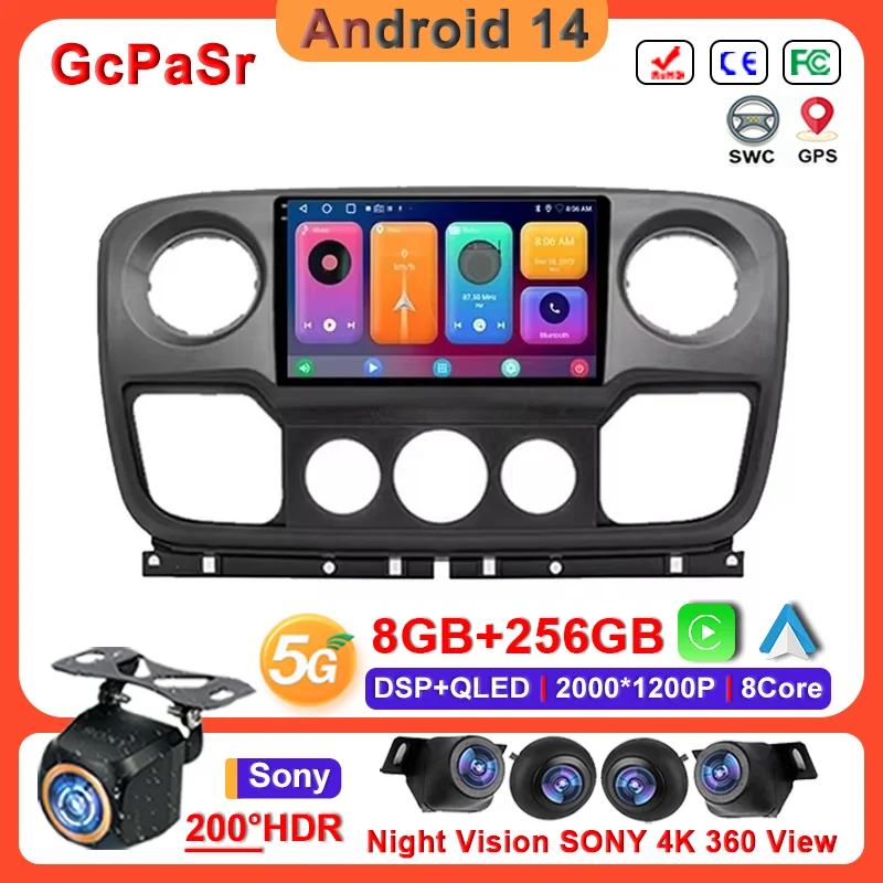 Android 14 для Renault Master Nissan NV400 Opel Movano 2010-2021 радио автомобильные мультимедийные