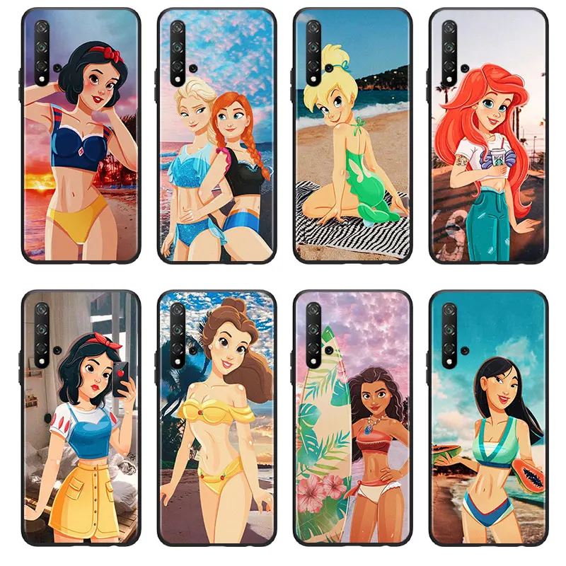 Beautiful beach princess Phone Case For Huawei Honor 60 50 X30 30i 20 10 10i 10X 9X 9S 9C 9 8X 8A lite Pro Black luxury Silicone