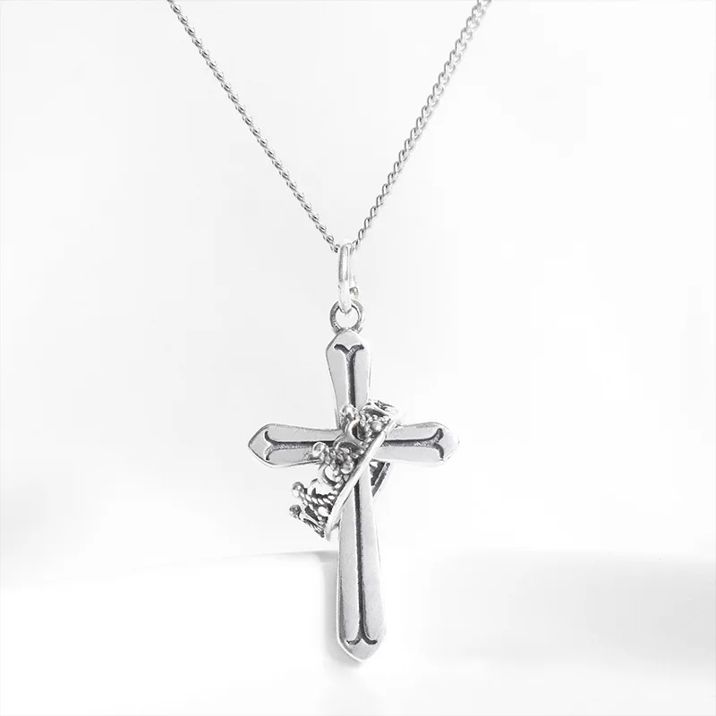 

Sterling 925 Silver Original Necklace for Women Jewelry on The Neck Crown Cross Silver 925 Real 100% Neck Necklace for Teens