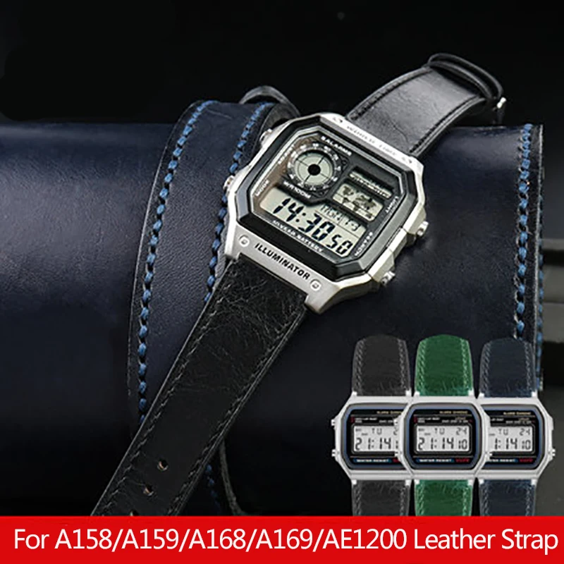 

Vintage Genuine Leather Watchband for Casio A158/A159/A168/A169/AE1200/1300/1000/A158W/f91w/AE-1200W Sport Watch Bracelet Strap