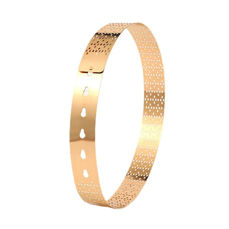 

Fashion Women Adjustable Metal Waist Belt Bling Gold Silver Color Plate Vintage Lady Simple Belts Mirror Waistband