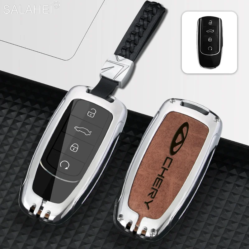 

3 Buttons Zinc Alloy Leather Car Remote Key Case Cover Holder Keychain For Chery Tiggo 7 8 Pro PLUS Arrizo 5 Keyless Accessories