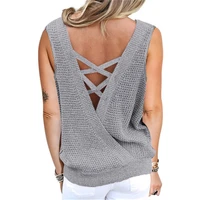 women knitted t shirt deep v neck backless sexy vest t shirt europe the united states summer new street sleeveless knitted tops