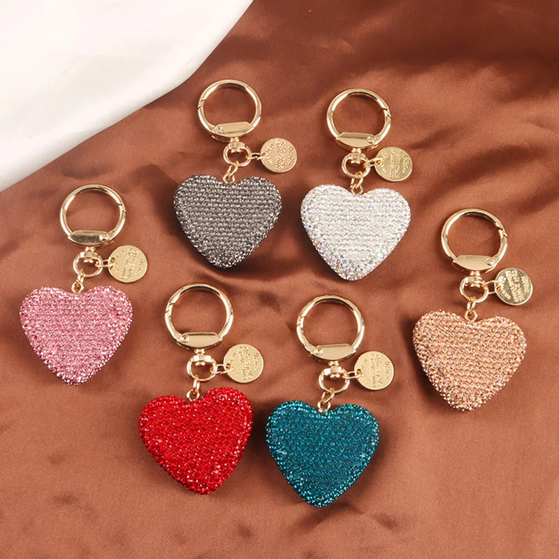

Creative 6 Color Full Rhinestone Heart Key Chains Couple Peach Heart Car Keychain Women Handbag Pendant Keyring Gift