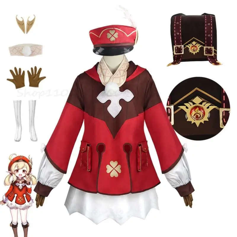 

HemeraCos Klee Cosplay Costume Klee Outfits Dress Hat Wig Backpack Halloween Carnival Comic for Kids Girls Women Suit Comic Con