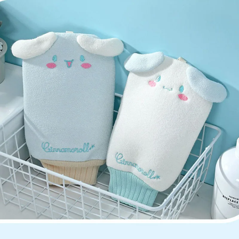 

Мультяшное полотенце Sanrios Cinnamoroll с принтом куклы, милая губка для ванны, кавайное очищающее отшелушивающее банное полотенце, перчатки