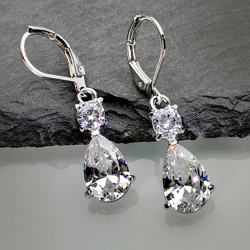 

Luxury Silver Color White Cubic Zircon Brilliant Women Wedding Earring Fancy Female Gift Timeless Styling Classic Jewelry