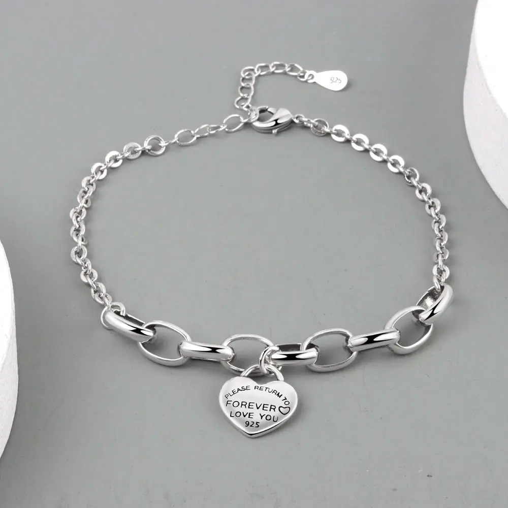 

Silver Color Hip Hop Heart Pendant Retro Bracelet Men Women Fashion Glamour Party Jewelry Accessories Birthday Gifts