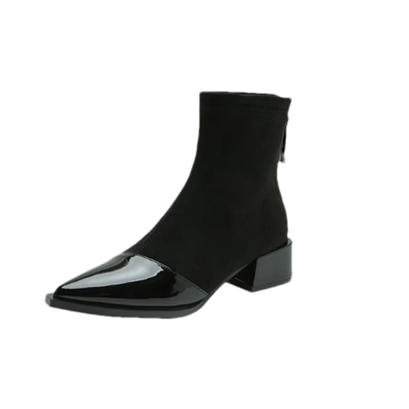 Женские ботильоны с острым носком кожаная зимняя обувь на среднем каблуке