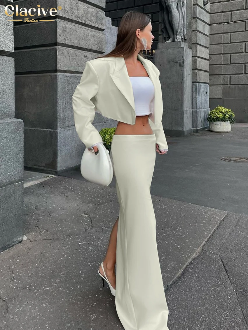 Clacive модный свободный бежевый женский комплект из двух предметов 2025 элегантный
