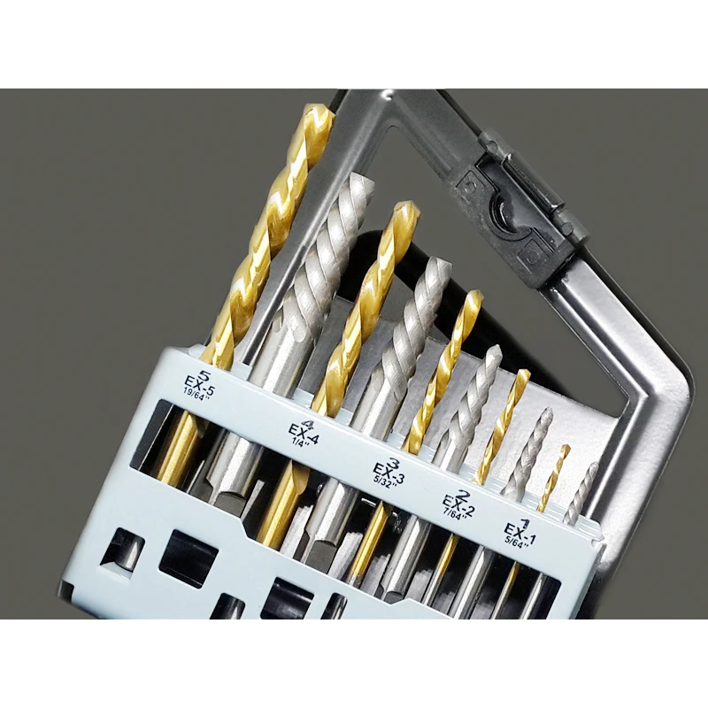 

10Pcs set Cobalt Left Hand Drill Bit Broken Bolt Damaged Screw Extractor Set with Metal Case To Collect The Tools