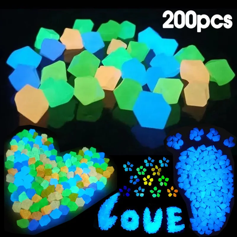

200pcs Luminous Stones Glow In Dark Garden Decor Glowing Pebbles Rocks Outdoor Path Fish Tank Aquarium Decoration Pebbles