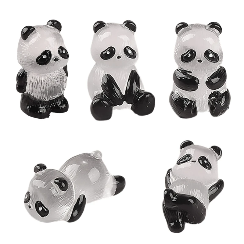 

5pcs Mini Glowing Panda Figurines Resin Statue Micro Landscape Ornament Decor