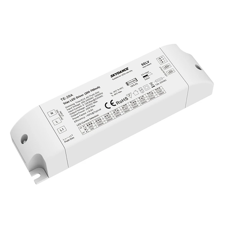 10-42VDC 20W 200MA-700mA Triac контроллер драйвера постоянного тока TE-20A 2000 Гц Светодиодный