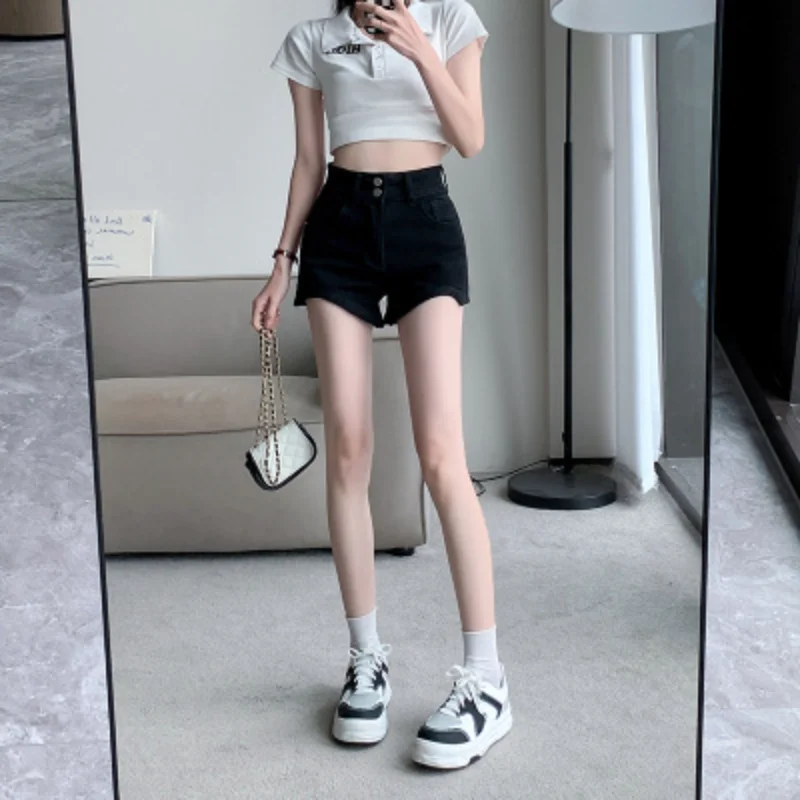 Straight Leg Denim Women Shorts Summer New Women Clothing  Fashion Sexy A-line High Waist Irregular Wide Leg Casual Booty Shorts