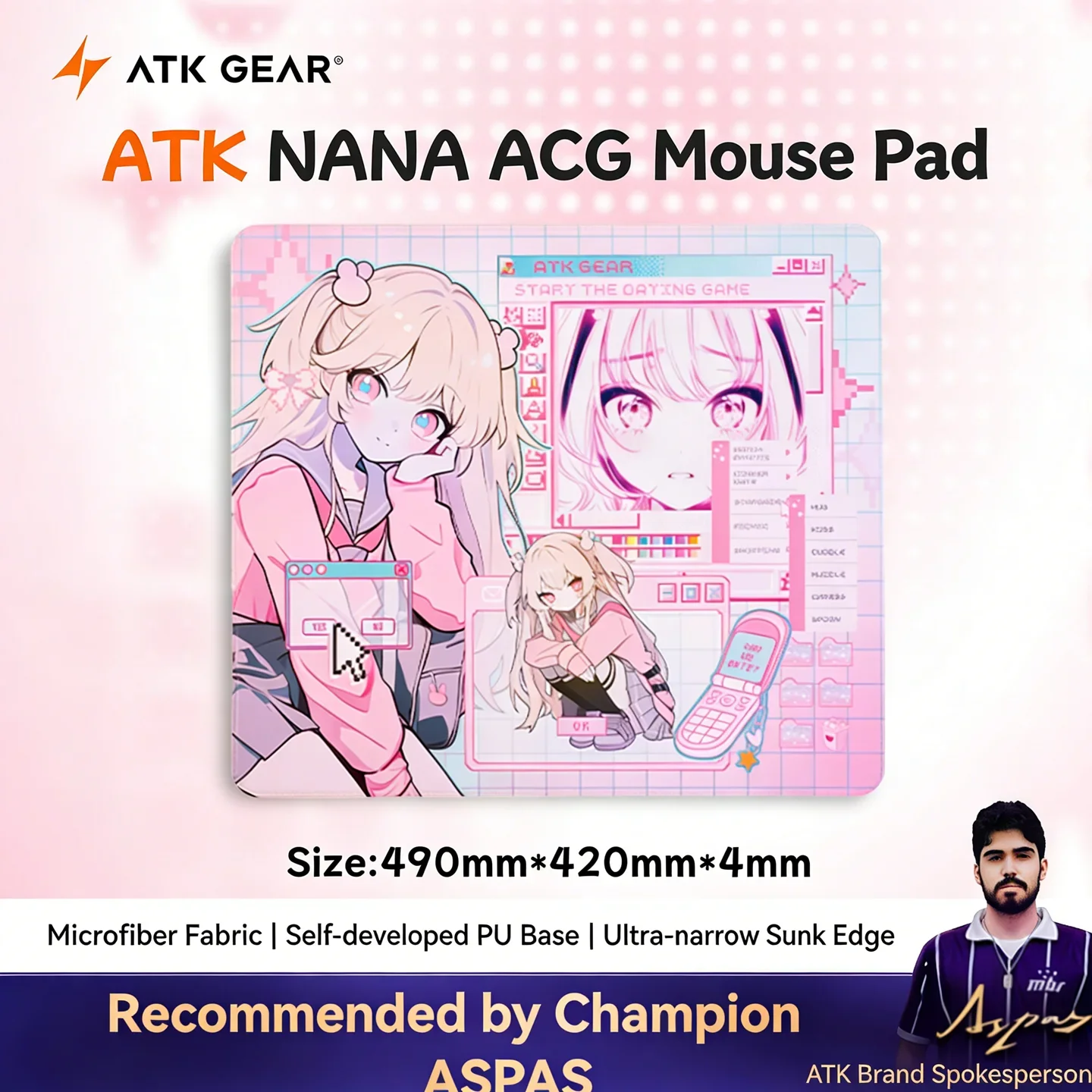 Коврик для мыши ATK Dream Anime 490x420x4 мм, нейтральный, сбалансированный, с нескользящей полиуретановой основой, прошитыми краями, для игр FPS и Valorant Esports (art.: 3920d9ed550bb) - 3920d9ed550bb