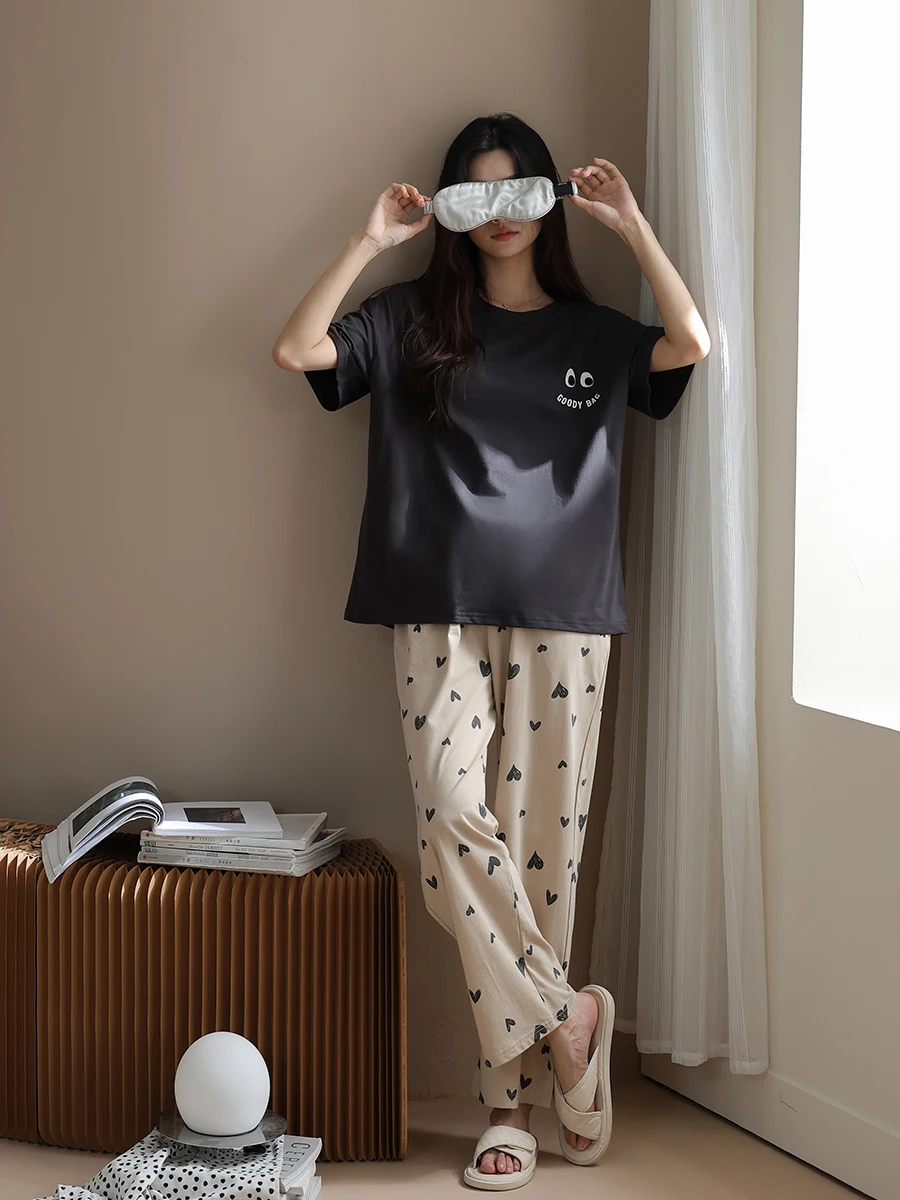 Женские пижамы новинка 2024 летние хлопковые брюки с круглым вырезом и короткими