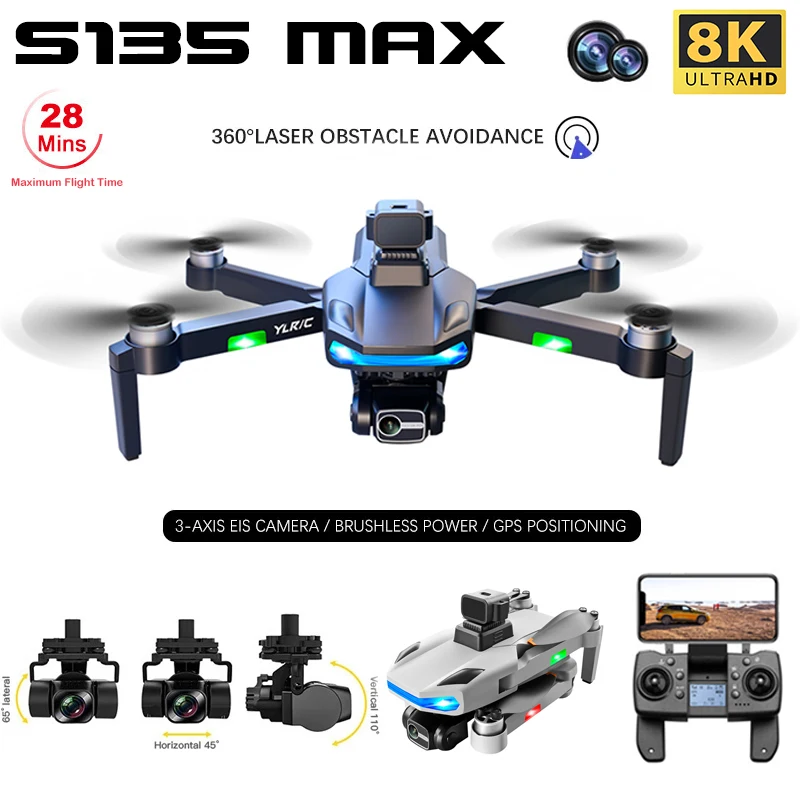 

2023 S135 Drone Brushless Motor GPS HD Professional Aerial Photography Radar Obstacle Avoidance 5G Wireless RC Quadcopter Toys