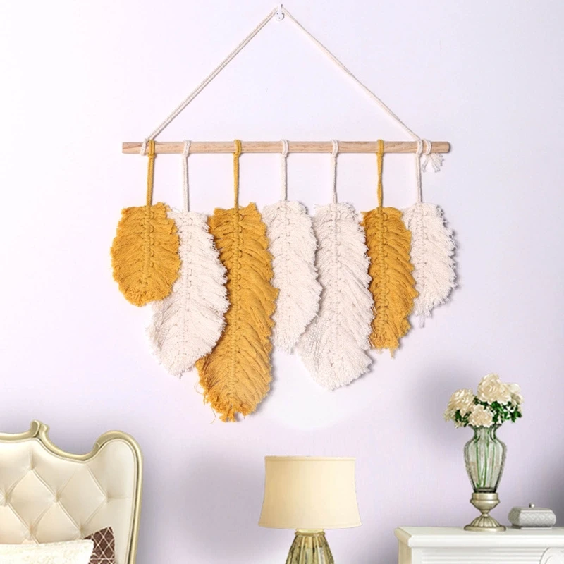 

Nordic Style Wall Hanging Leaf Tapestry Cotton Macrame Handwoven