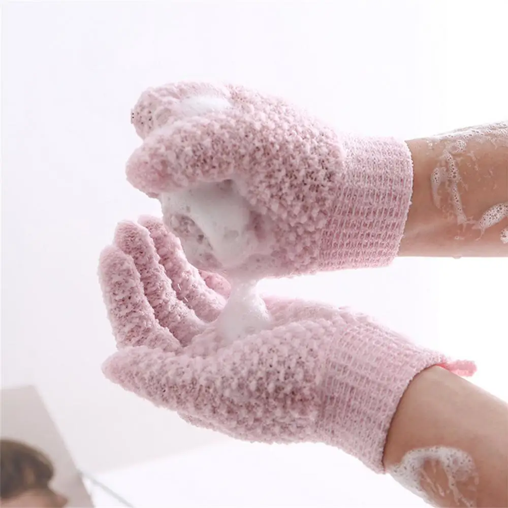 

Нейлоновая матовая перчатка для ванны с закрытыми пальцами, отшелушивающая варежка для душа, скраб, массаж, мытье кожи, перчатки с пятью пальцами
