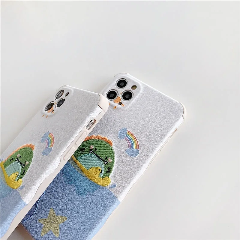 2022.Cute Phone Case For Iphone 12 Pro Max Mini 11 7 8 Plus X XS Max XR SE Dinosaur Cartoon Case Cover Lens Protection
