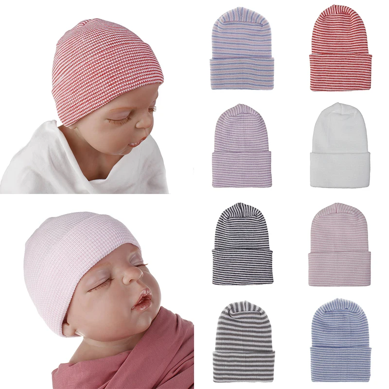 

Autumn Winter Baby Hat Comfortable Solid Color Hats Safety Baby Medical Yarn Cap Newborn Photography Props 0-3M Infant Bonnet