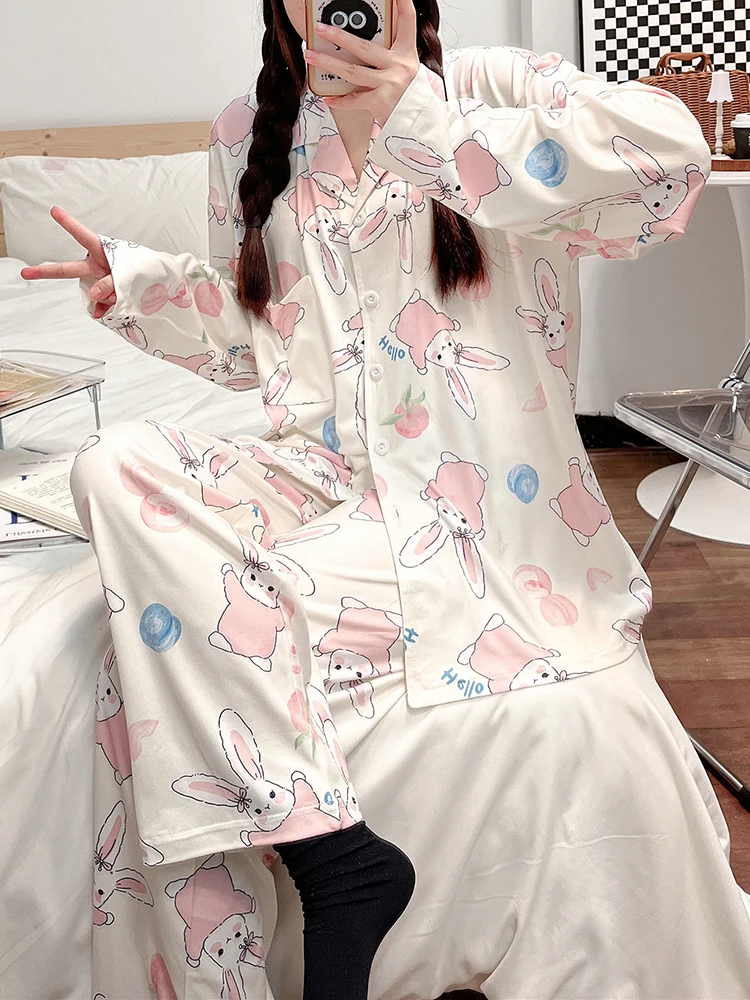 Весенне-осенняя милая пижама с героями мультфильмов для девочек женский костюм